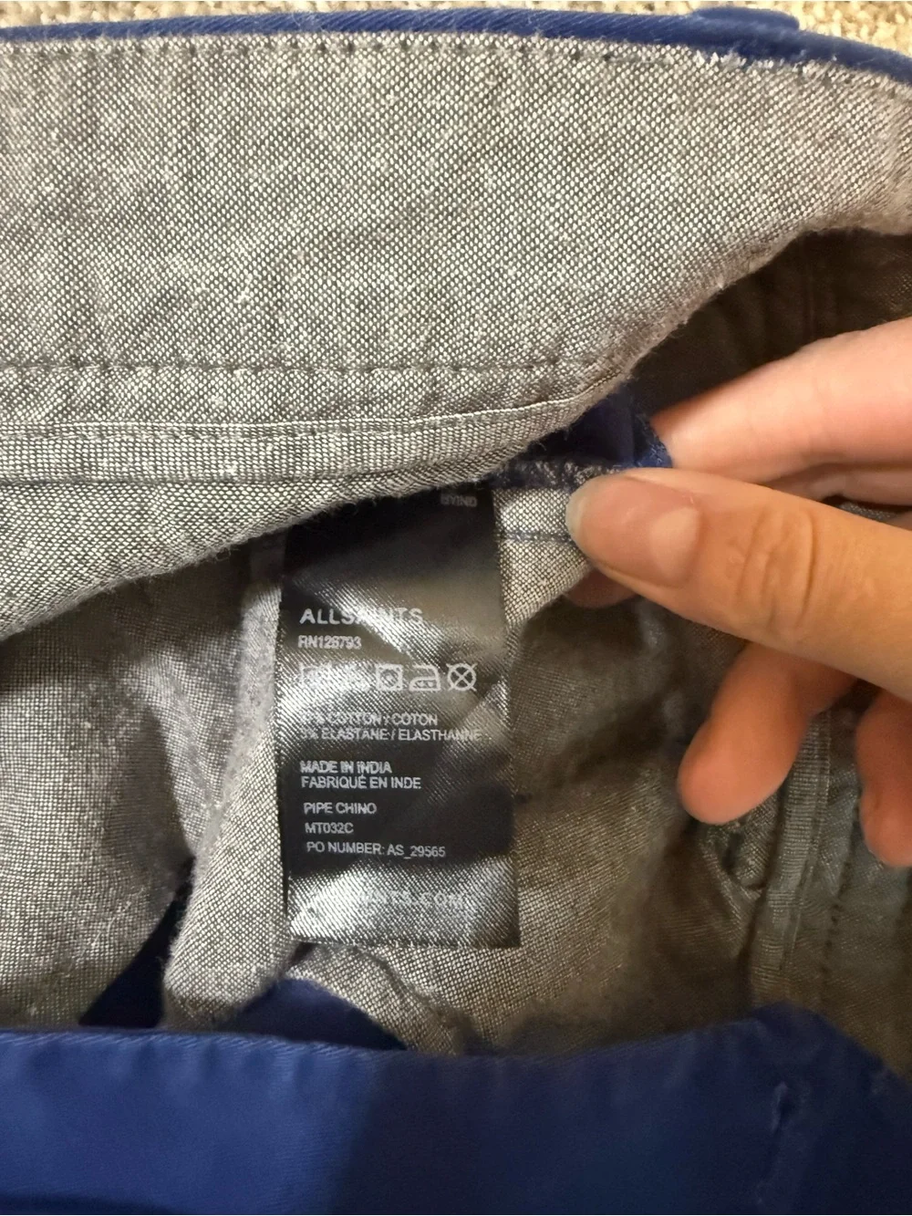 All Saints Men’s Pipe Chino‎ Blue 32